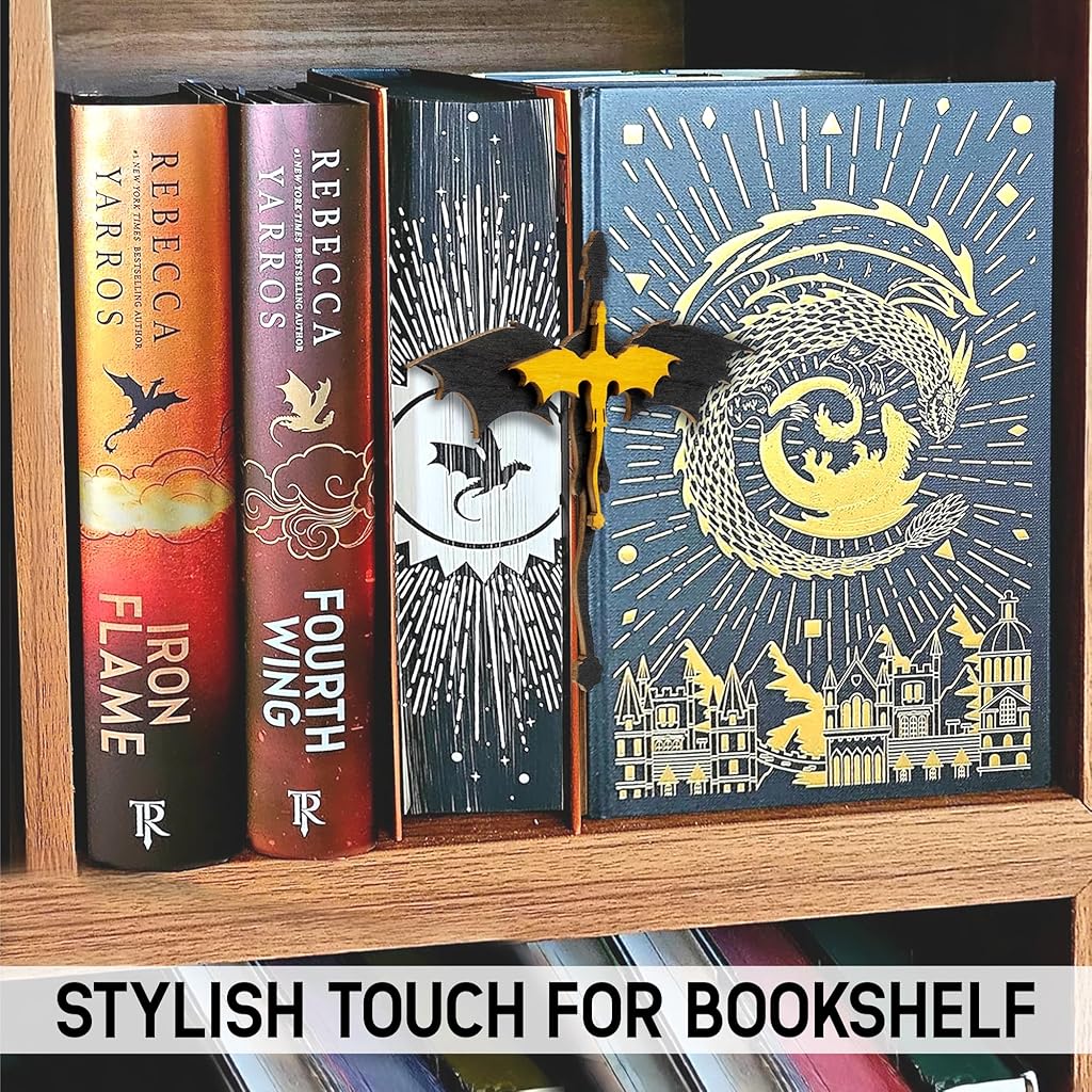 HASTHIP® Fourth Wing Merch Dragon Bookshelf Decor, Handmade Wooden Bookshelf Decorations, Fantasy Fan Book Nook Acotar Trinkets, Cool 4th Wing Bookish Accessories Gifts for Books Lovers HASTHIP® Fourth Wing Merch Dragon Bookshelf Decor, Handmade Wooden Bookshelf Decorations, Fantasy Fan Book Nook Acotar Trinkets, Cool 4th Wing Bookish Accessories Gifts for Books Lovers